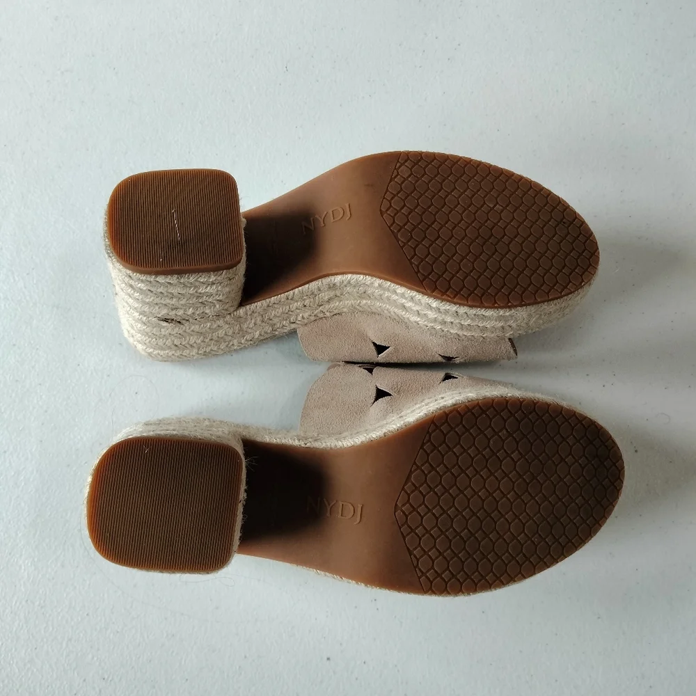 NYDJ Helene Beige Sand Platform Heel Espadrille Slide Sandals 8.5 Vacation Artsy
